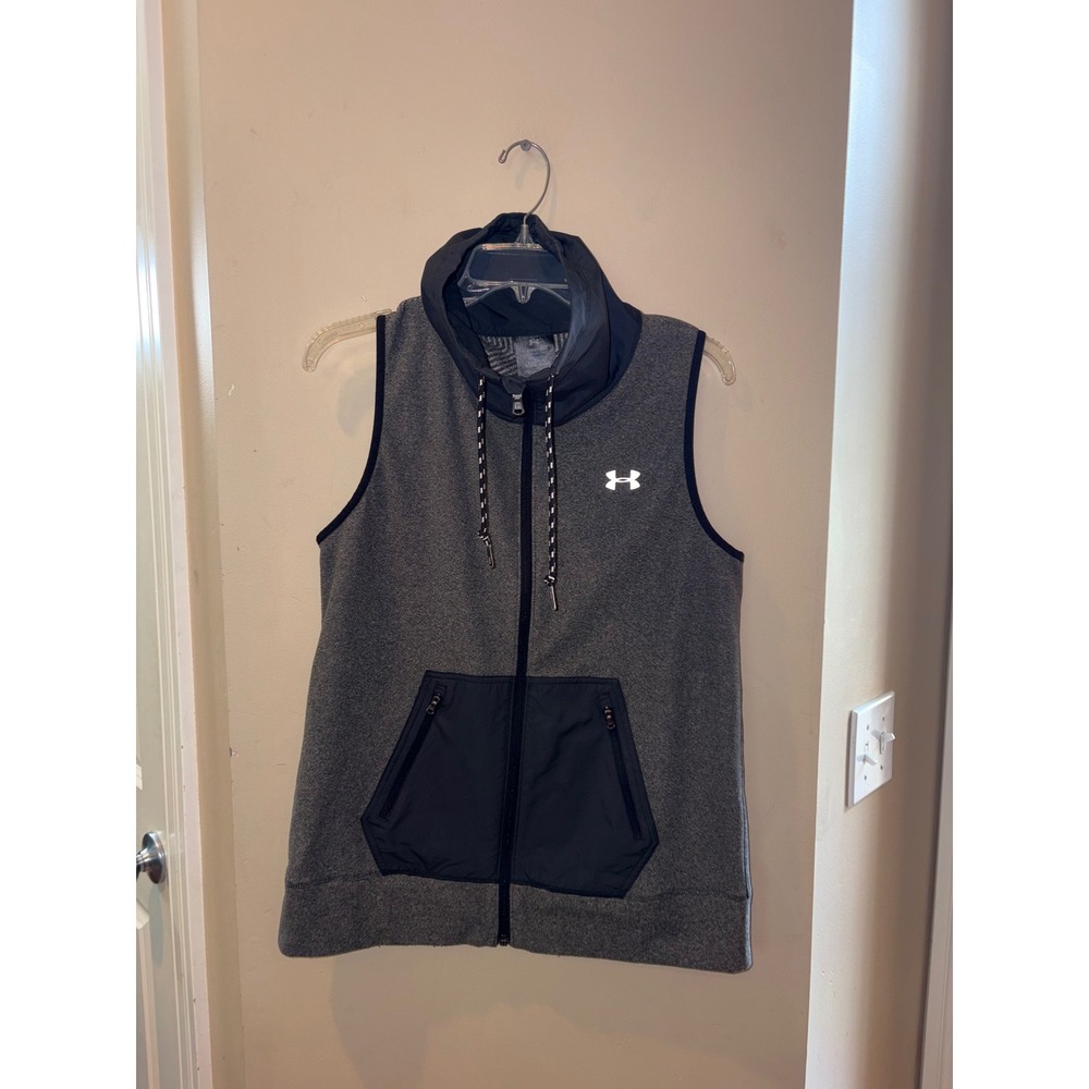 Under Armour Mens Gray Heathered Full Zip Hooded Sleeveless Vest Size M